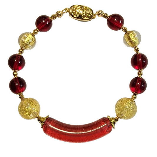 Venetian Glass Ruby Red Hand Blown Tube Bracelet