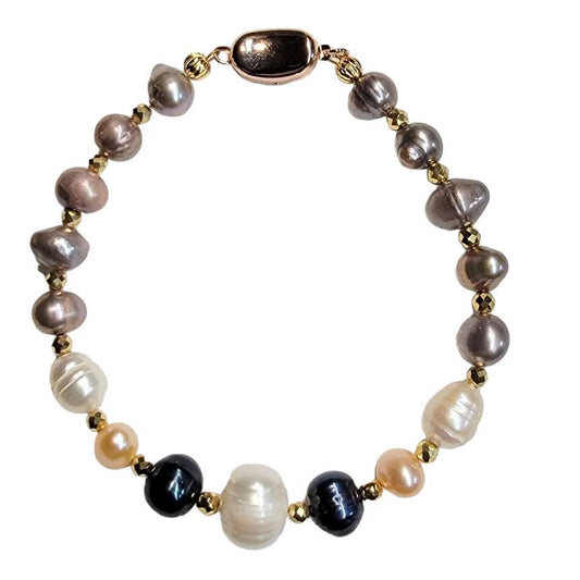 Mixed Color Freshwater Pearls with Pearl Focal Bracelet