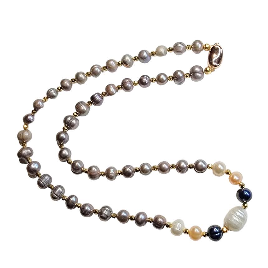 Mixed Color Freshwater Pearls with Pearl Focal Necklace