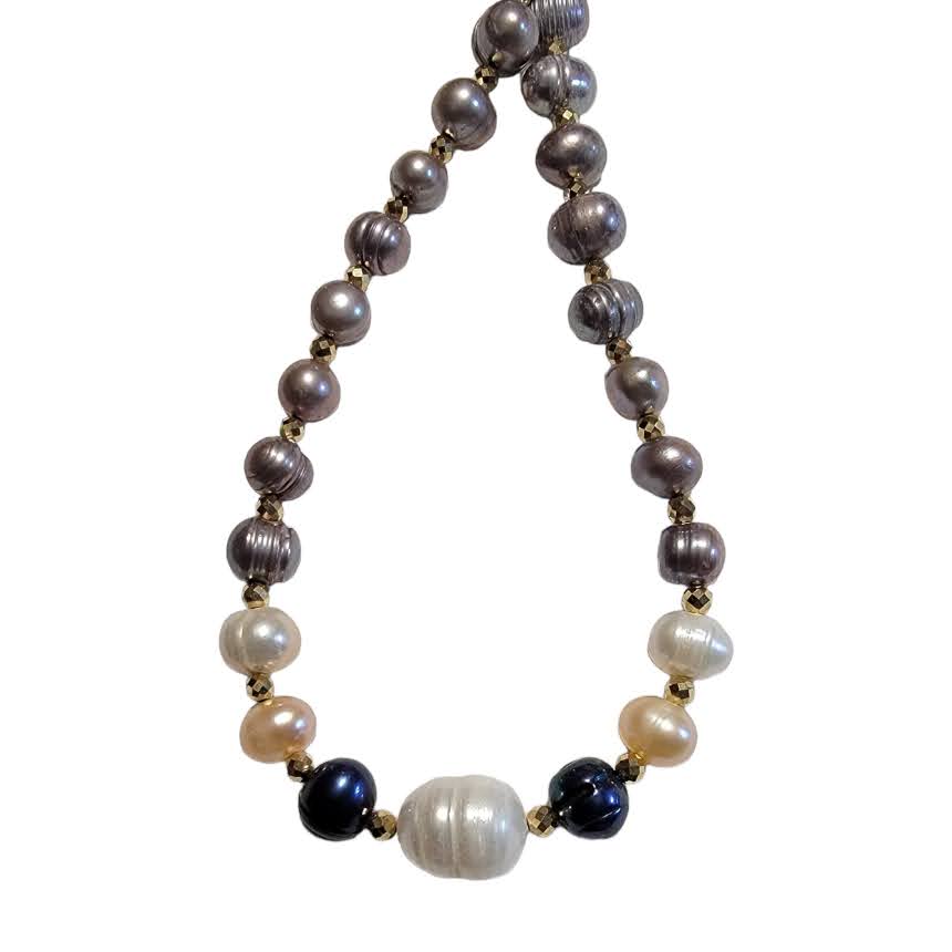 Mixed Color Freshwater Pearls with Pearl Focal Necklace