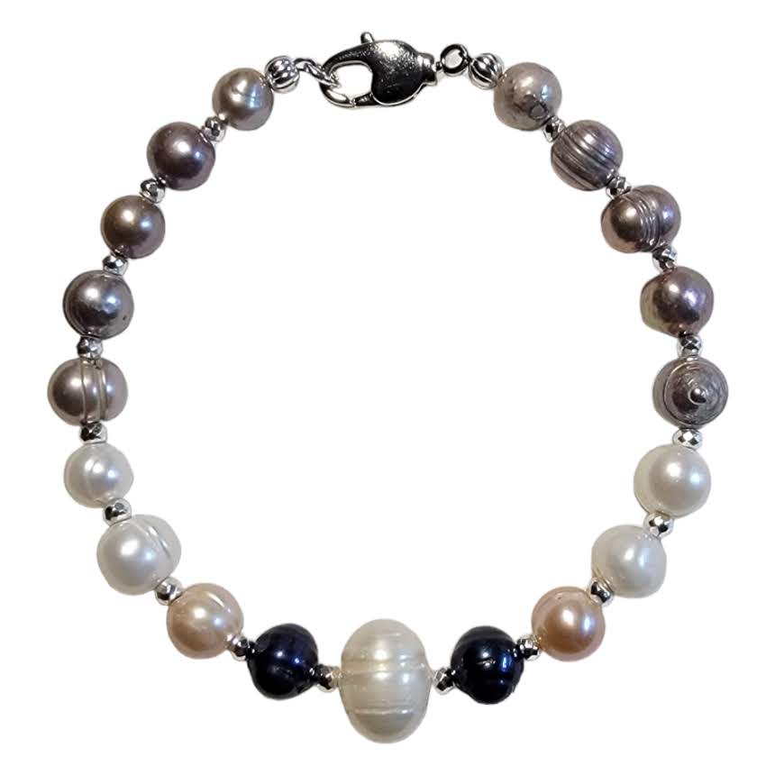 Mixed Color Freshwater Pearls with Pearl Focal Bracelet