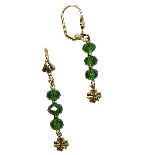 Green Faceted Rondelle Mini Shamrock Dangle Earring