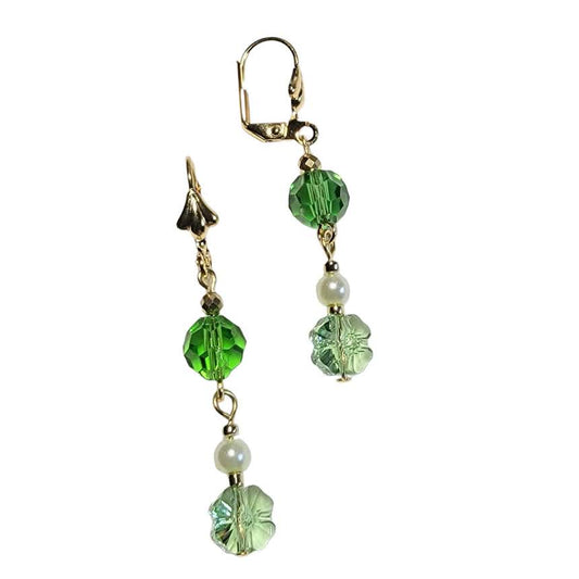 Swarovski Crystal Shamrock Faceted Round Dangle Earring