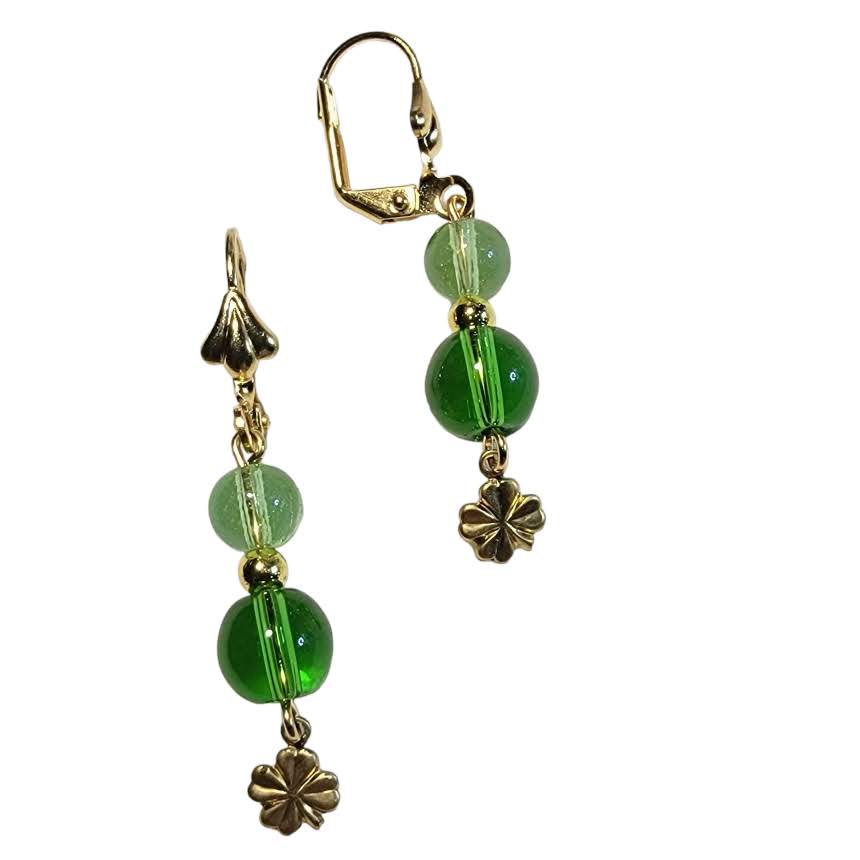 Green Smooth Czech Glass Mini Shamrock Dangle Earring