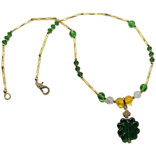 Glass Lamp work Shamrock Focal Necklace