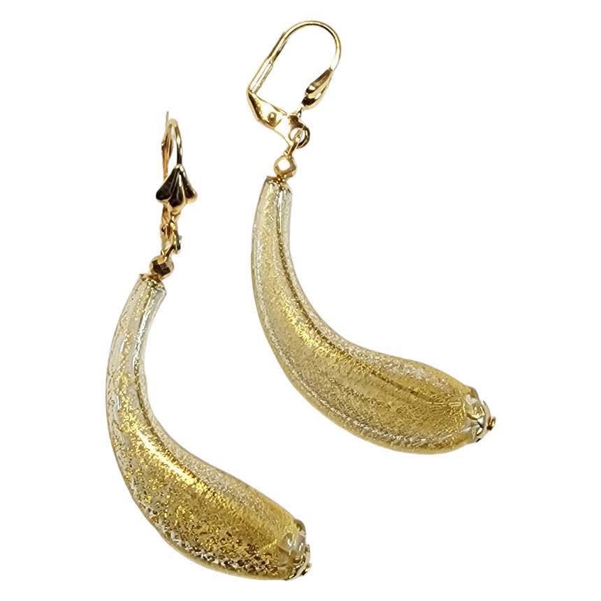 Venetian Boro Hand Blown Glass Gold Leaf Dangle Earrings