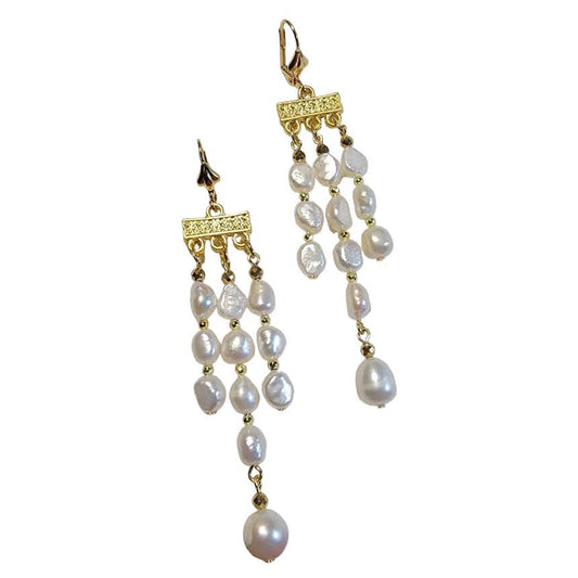 Pearl Chandelier Dangle Gold Tone Earring