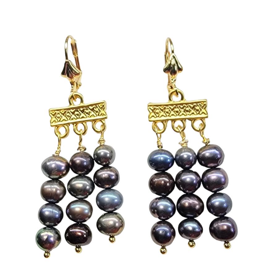 Peacock Pearl Chandelier Dangle Gold Tone Earring