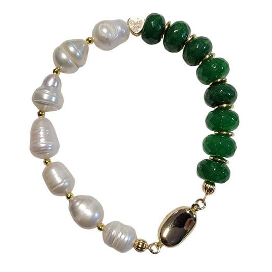 Freshwater Pearls Green Jade Quartz Bracelet