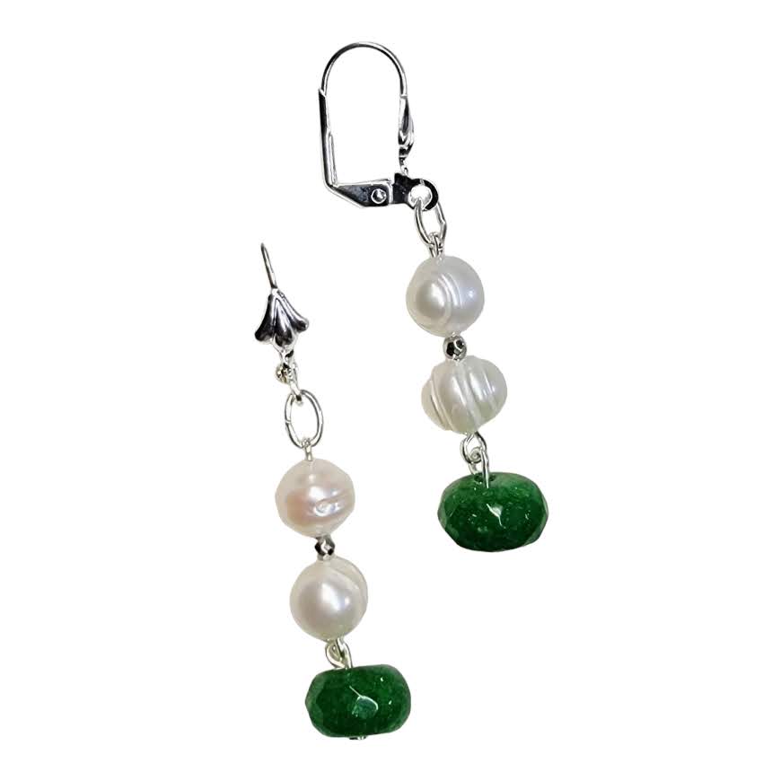 Potato Pearl Green Jade Quartz Dangle Earring