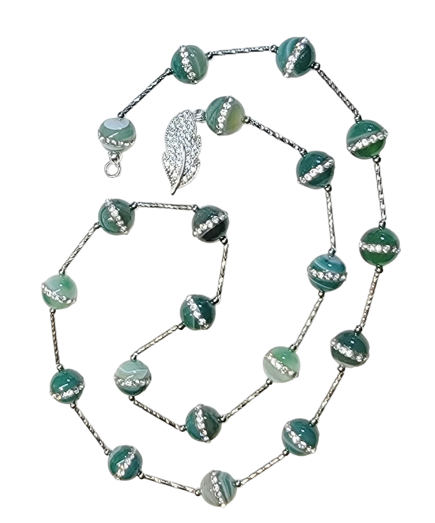 Sea Green Agate Silver Twist Tube Necklace