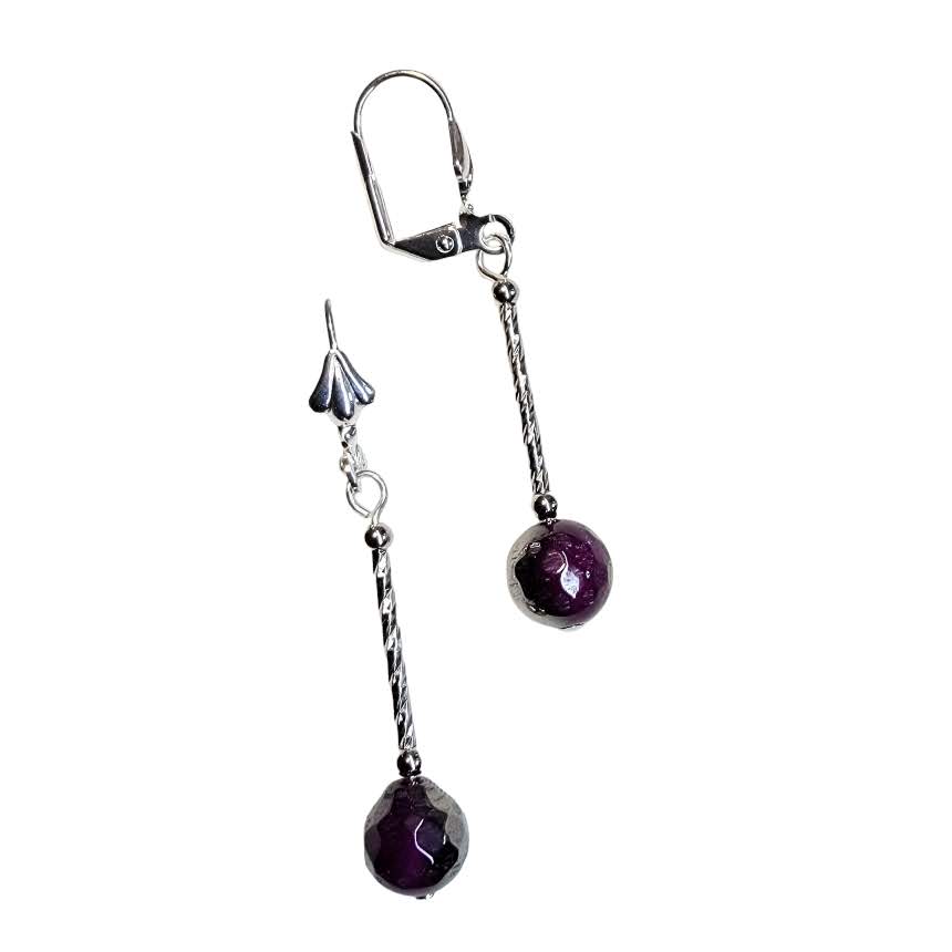 Metallic Magenta Agate Silver Tone Earrings