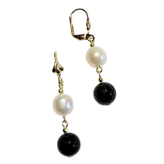 Potato Pearl Onyx Dangle Earrings