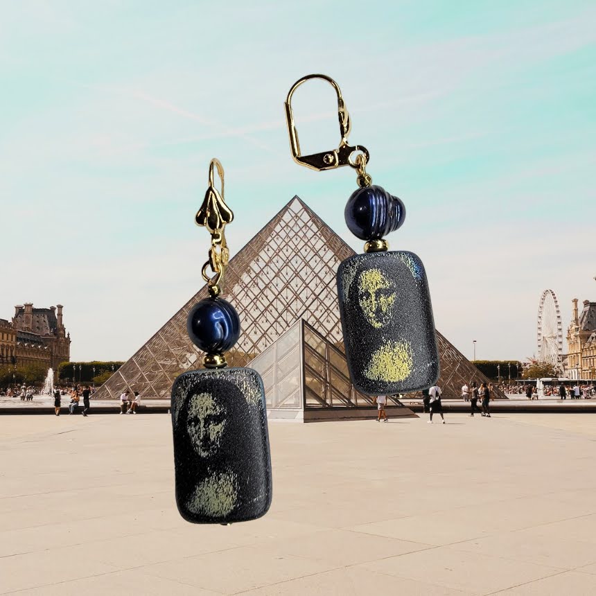 Potato Pearl Mona Lisa Etched Glass Dangle Earrings