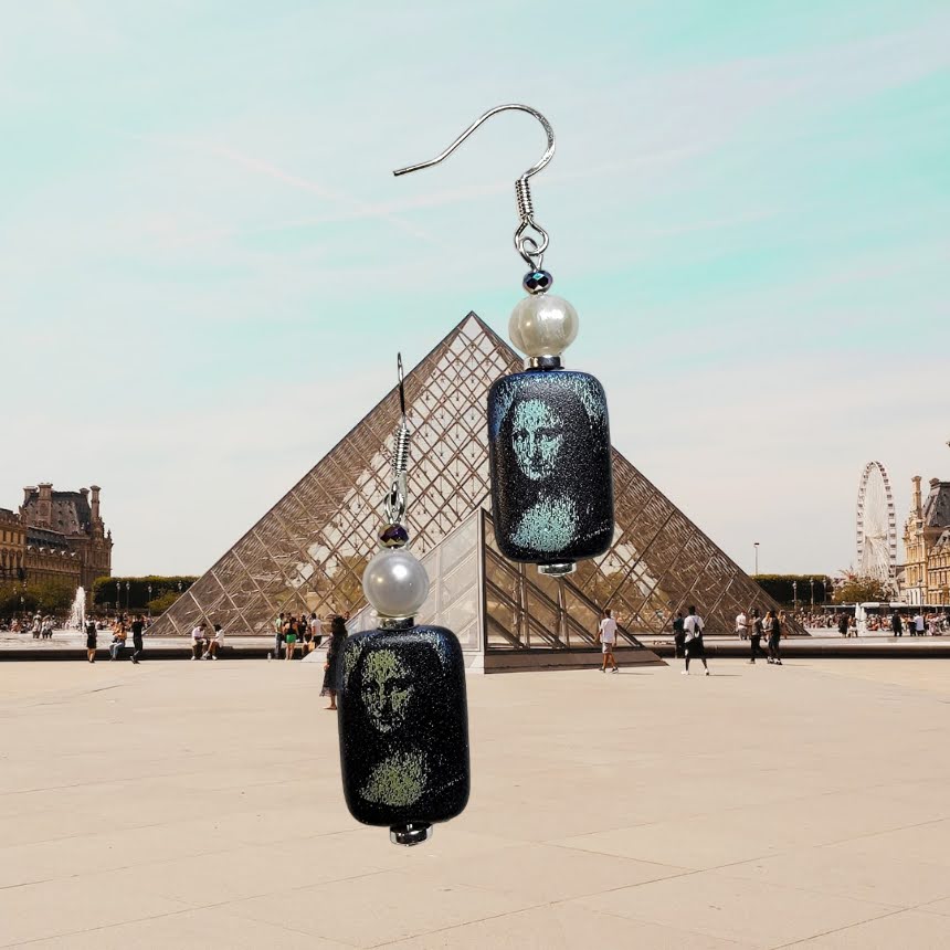 Potato Pearl Mona Lisa Etched Glass Dangle Earrings