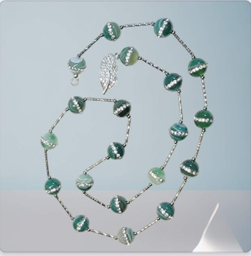 Sea Green Agate Silver Twist Tube Necklace