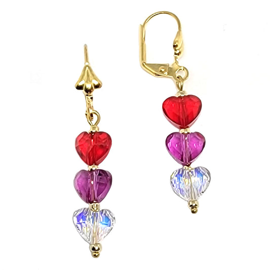 Swarovski Mini Faceted Stacked Hearts Earring